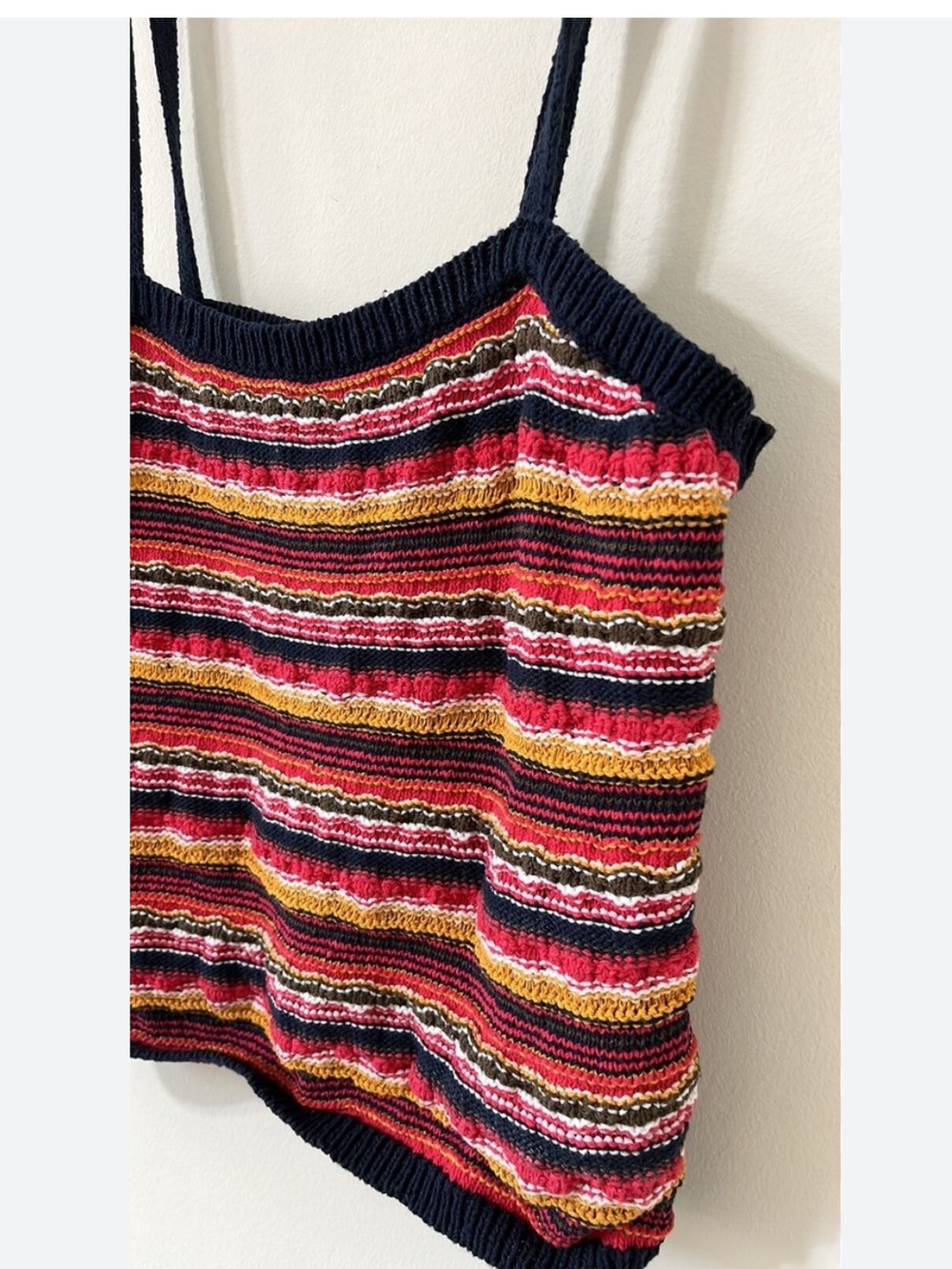 Fairycore Rainbow Striped Crop Crochet Knit Tank Top Tube Straps L - Picture 3 of 7